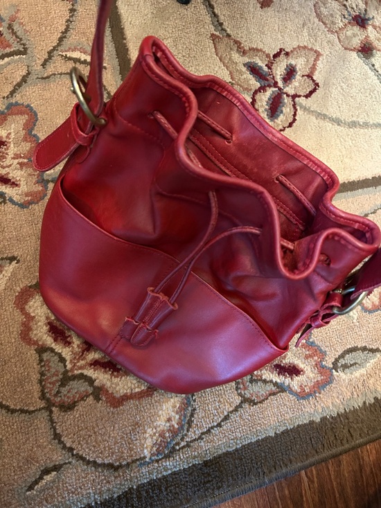 Coach Handbags - Coach Red Leather Drawstring Crossbody Bucket Bag